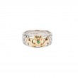 White Yellow Claddagh Ring Emerald Set Heart