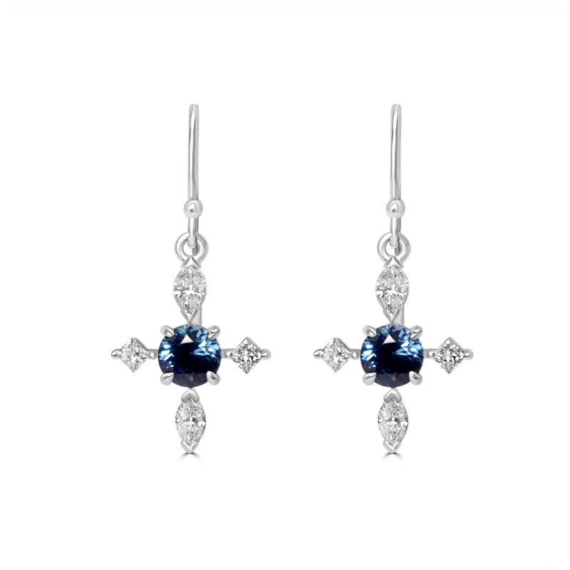 14KW Blue Spinel Earrings with Diamonds