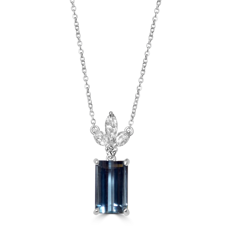 Platinum Aquamarine and Diamond Pendant