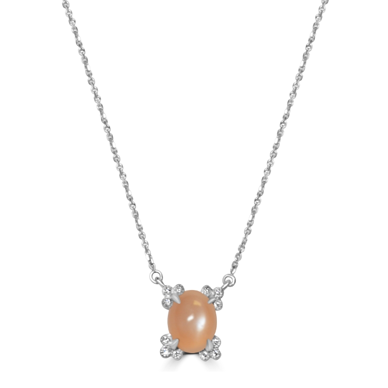 14KW Pink Moonstone and Diamond Necklace