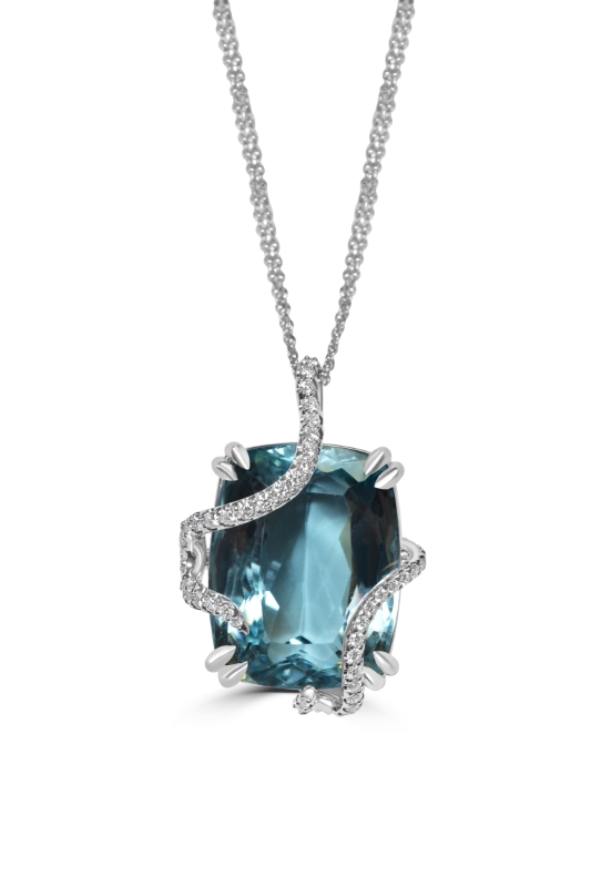 14KW Blue Topaz and Diamond Necklace