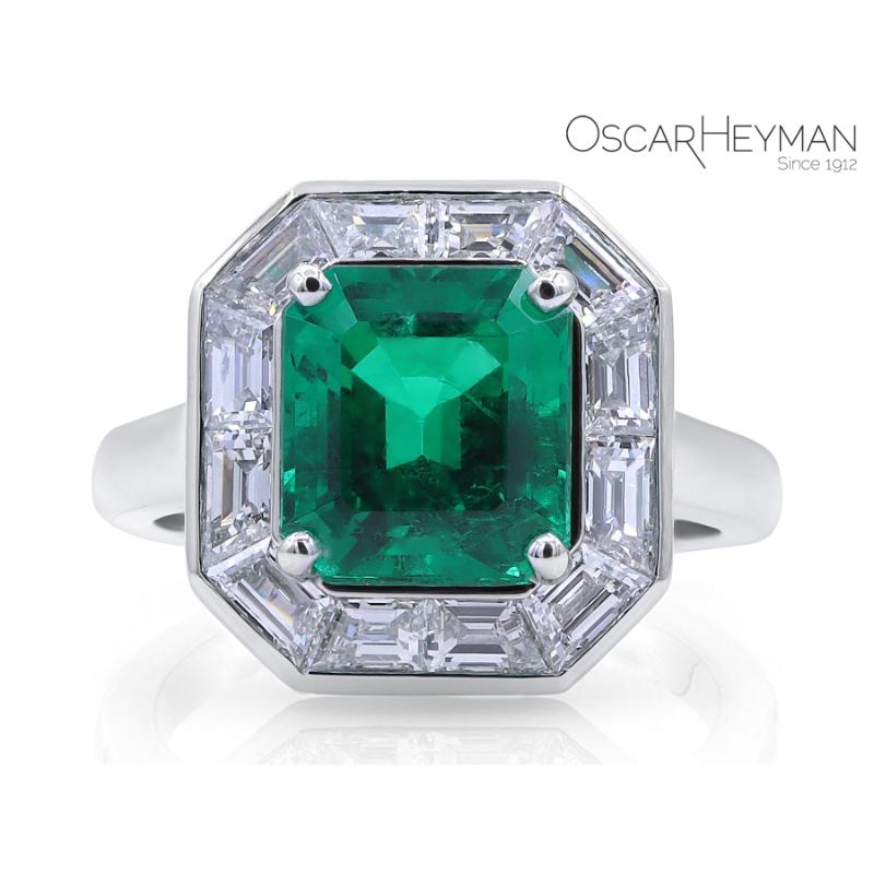 3.25ct Muzo Green Emerald Frame Ring