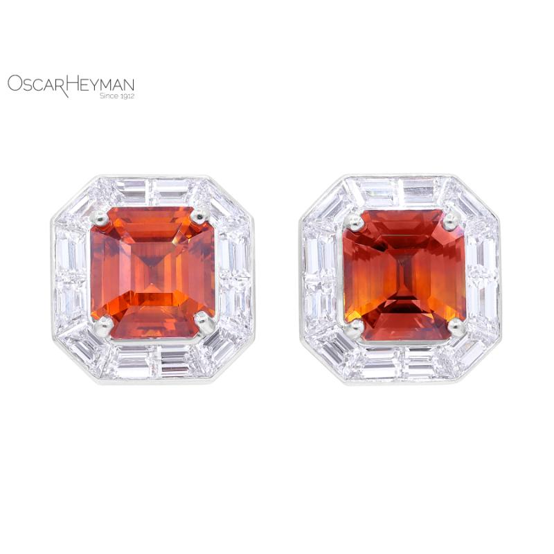 Vivid Orange Sapphire Frame Earrings