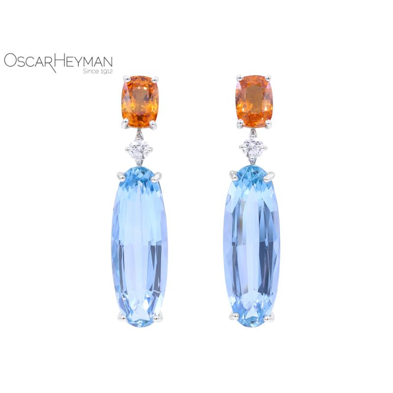 Aquamarine & Orange Sapphire Earrings