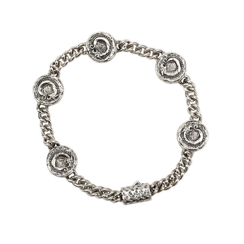 Sterling Silver Oxidized Small Dragon Coin Bracelet