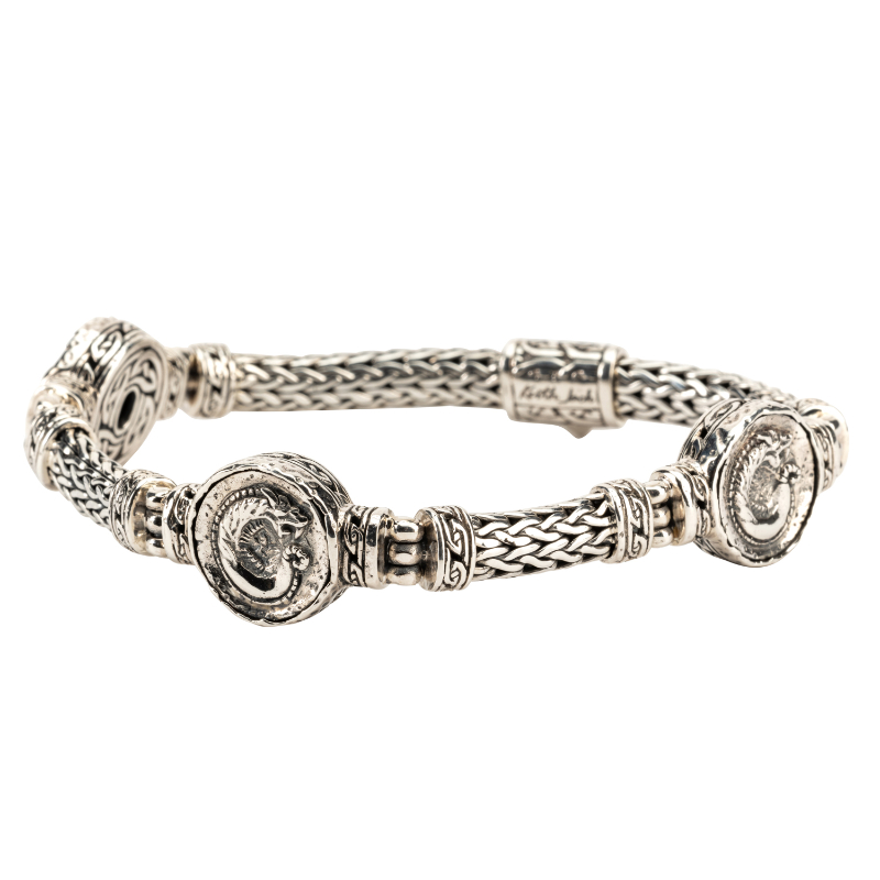 Sterling Silver Oxidized Dragon Spirit Coin Woven Bracelet