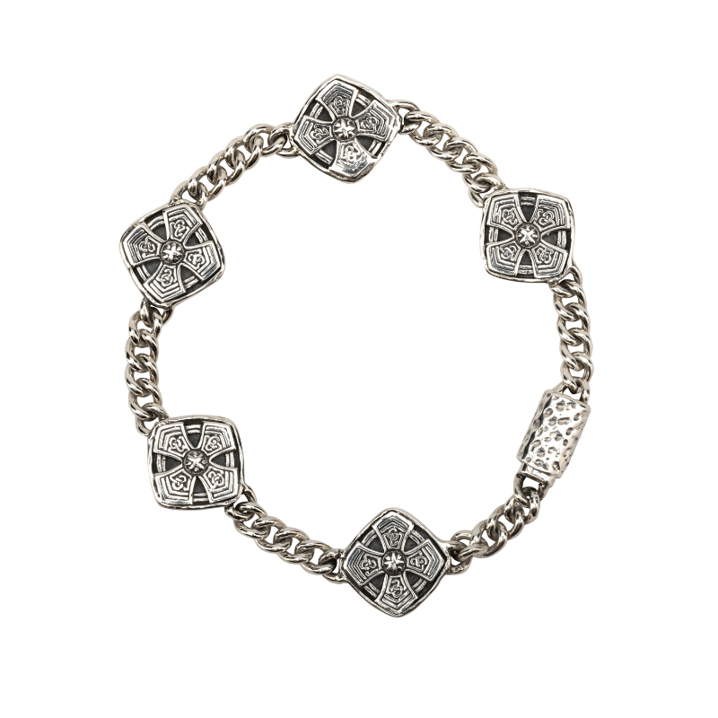 Sterling Silver  Oxidized Cushion Cross Bracelet