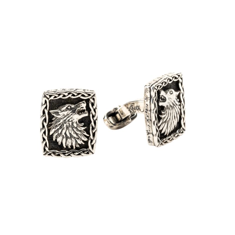 Sterling Silver Oxidized Wolf Cufflinks..