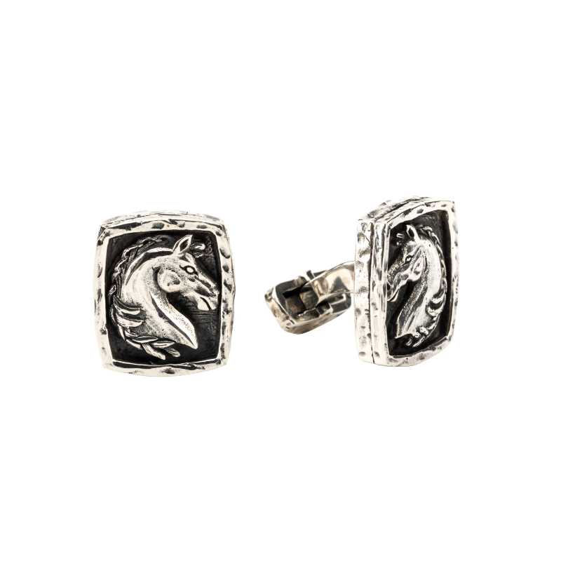 Sterling Silver Oxidized Horse Cufflinks