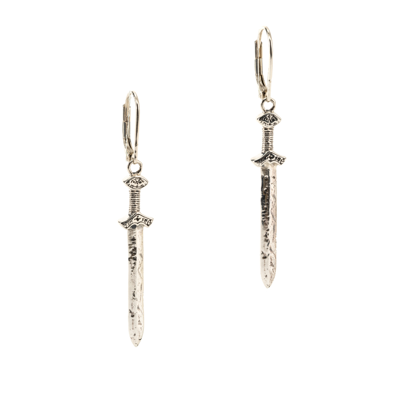 Sterling Silver Oxidized Viking Sword drop Earrings