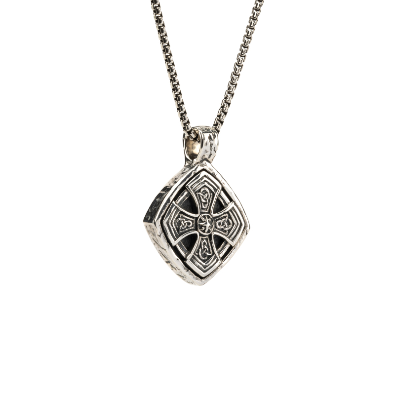 Sterling Silver Oxidized Large Celtic Cross Cushion Pendant