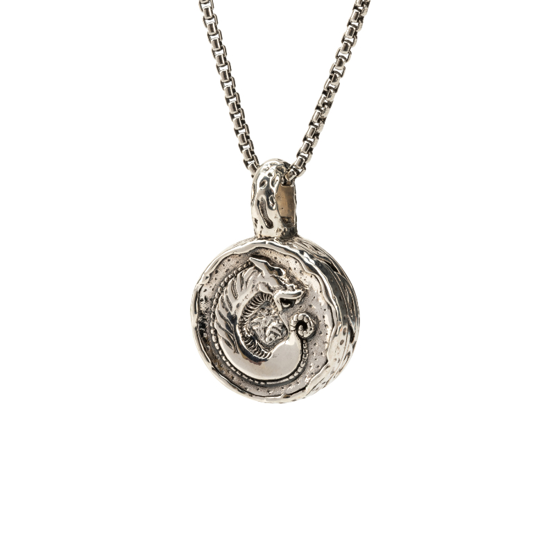 Sterling Silver Oxidized Large Dragon Spirit Coin Pendant
