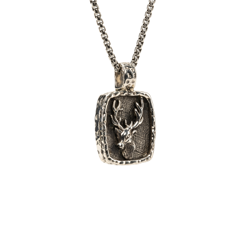 Sterling Silver Oxidized Large Stag Pendant