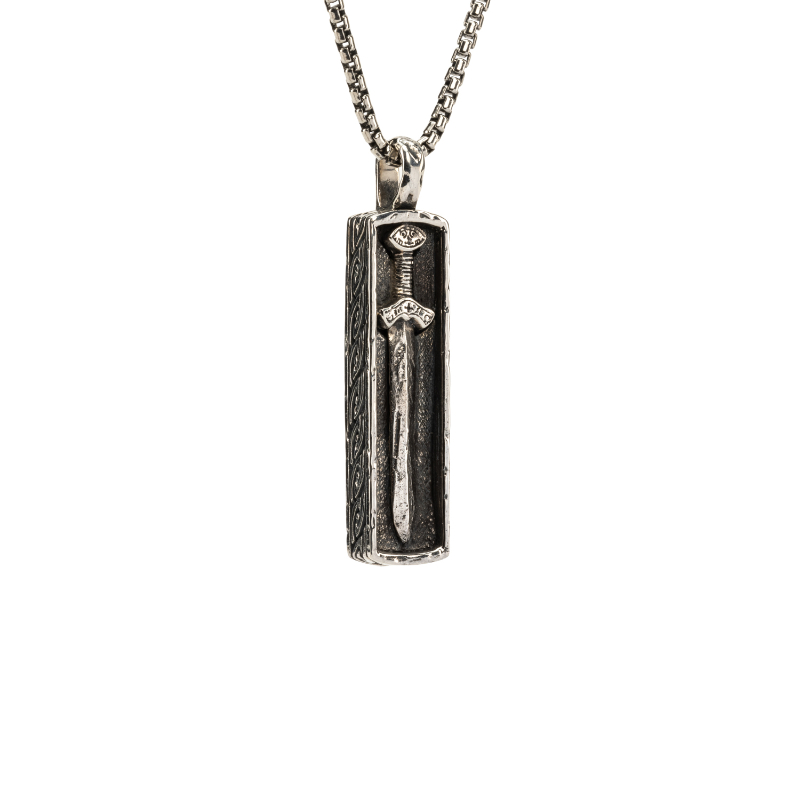 Sterling Silver Oxidized Small Framed Viking Sword Pendant