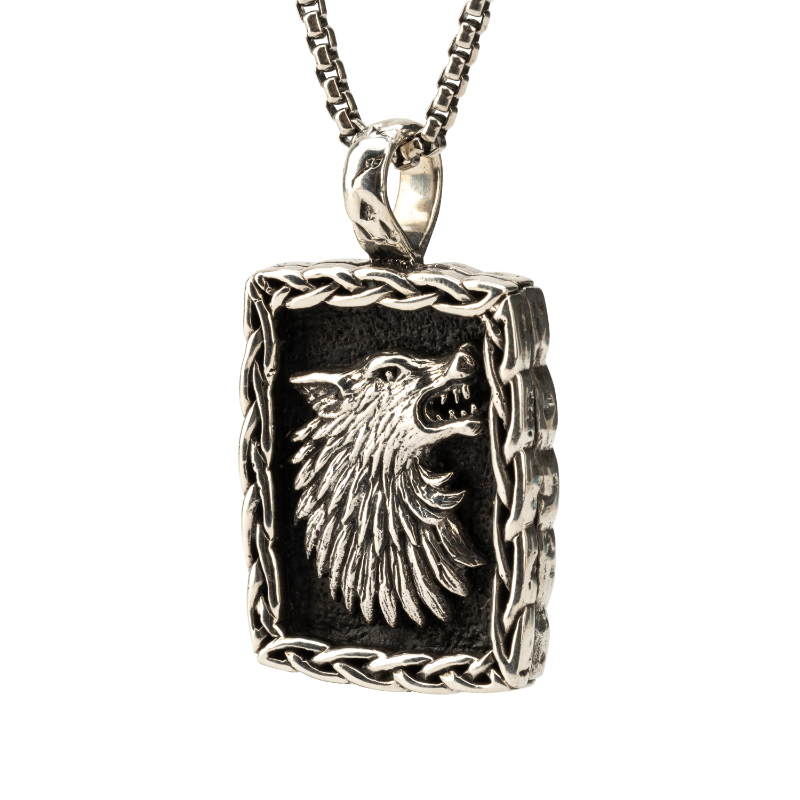 Sterling Silver Oxidized Large Wolf Pendant