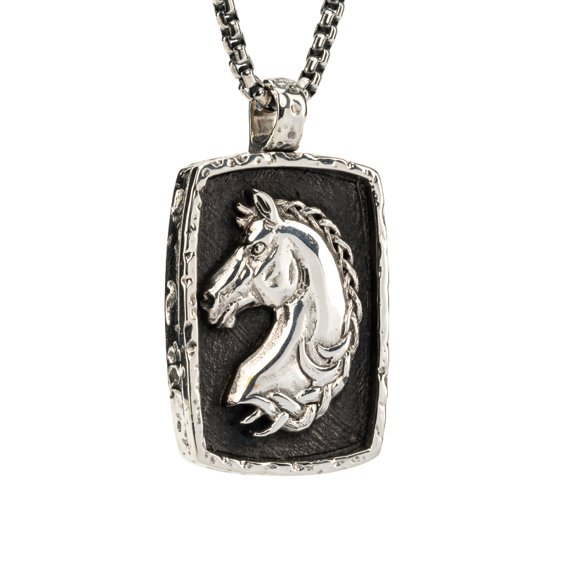 Sterling Silver Oxidized Large Horse Pendant