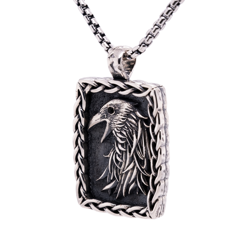 Sterling Silver Oxidized Black CZ Large Raven Pendant