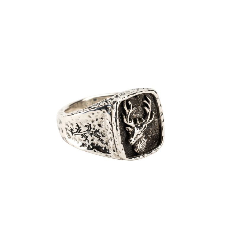 Sterling Silver Large Stag & Thistle Ring