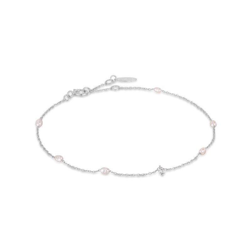 14KT White Gold Pearl And White Sapphire Bracelet