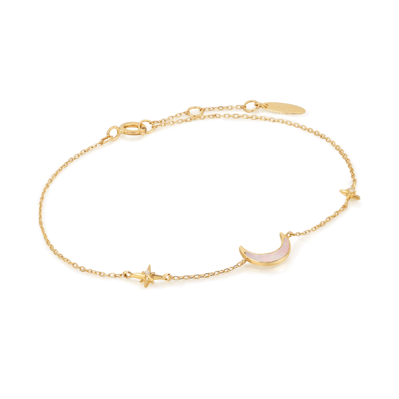 14kt Gold Diamond and Mother Of Pearl Moon Bracelet