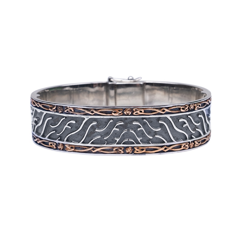 Sterling Silver Oxidizedl Bronze Hinged Cuff Bracelet