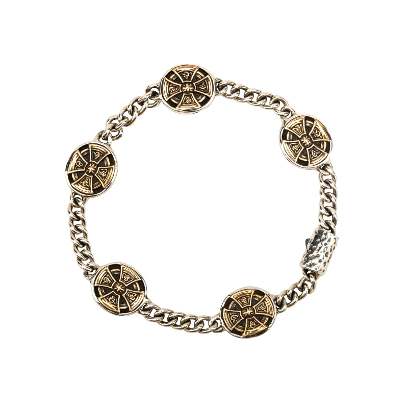 Sterling Silver Oxidized Bronze Oval Cross Bracelet