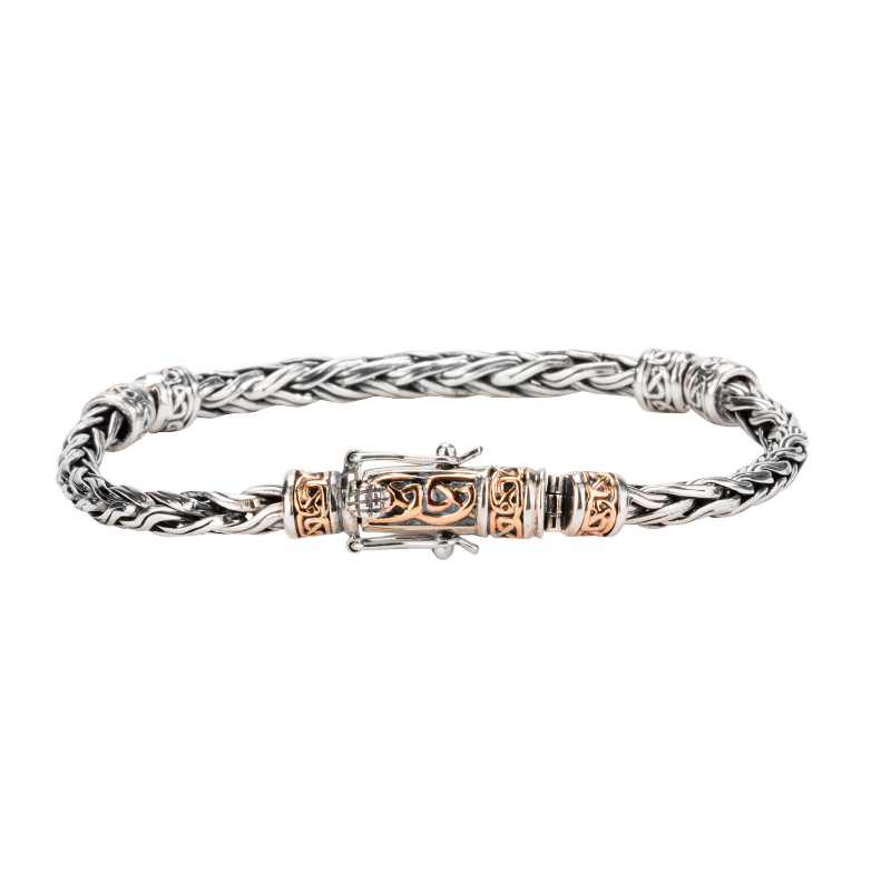 Sterling Silver & Bronze Wheat Link Hinged Bracelet length