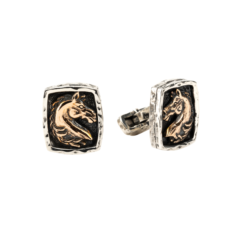 Sterling Silver Oxidized Bronze Horse Cufflinks