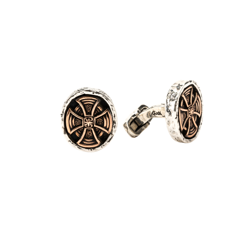 Sterling Silver Bronze Oval Cross Cufflinks