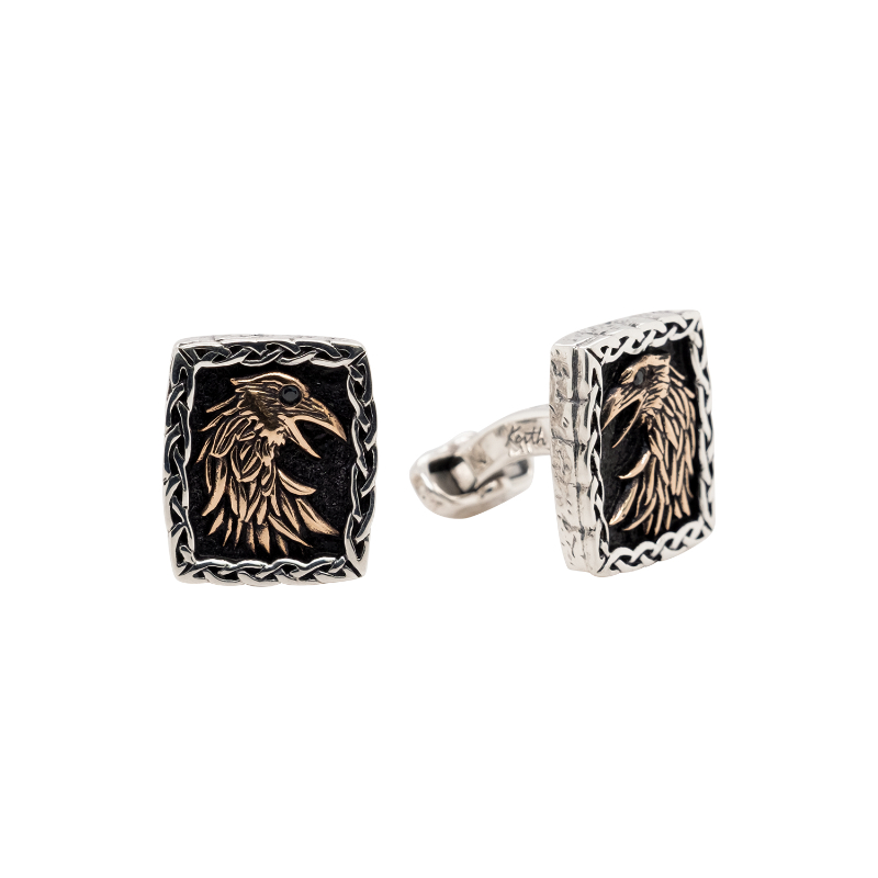 Sterling Silver Oxidized Bronze Raven Cufflinks