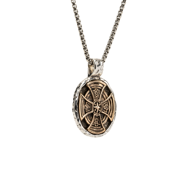 Sterling Silver Oxidized Bronze Large Celtic Cross Oval Pendant