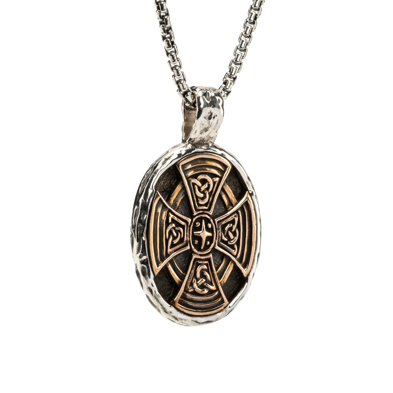 Sterling Silver Oxidized Bronze XL Celtic Cross Oval Pendant