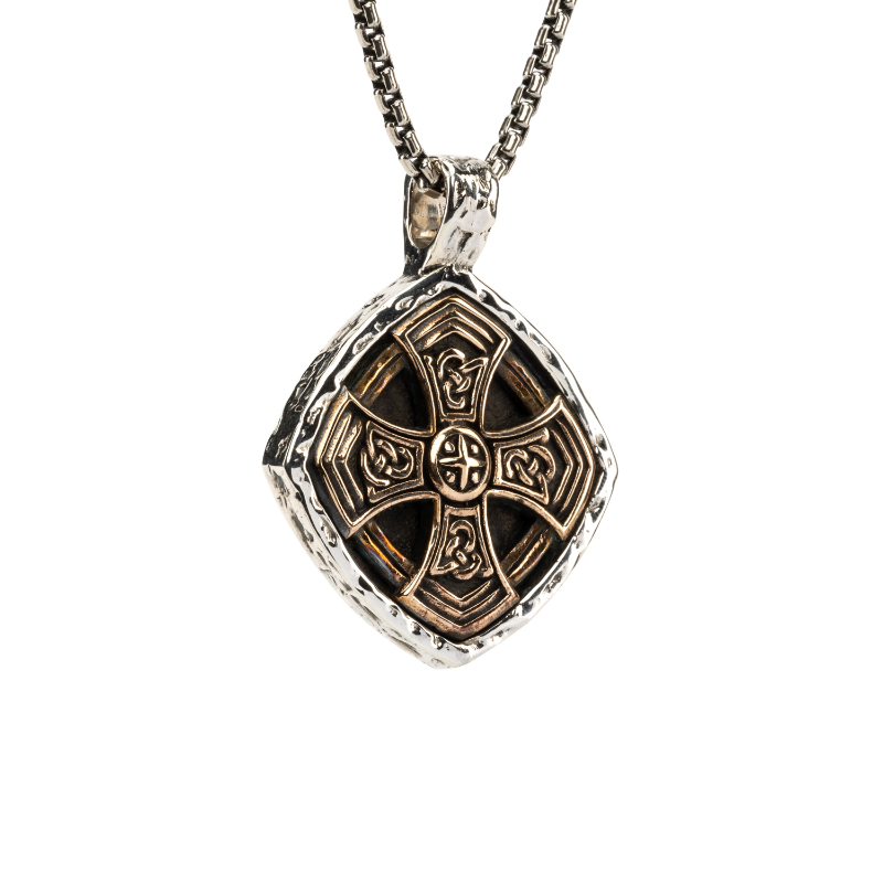 Sterling Silver Oxidized Bronze XL Celtic Cross Cushion Pendant