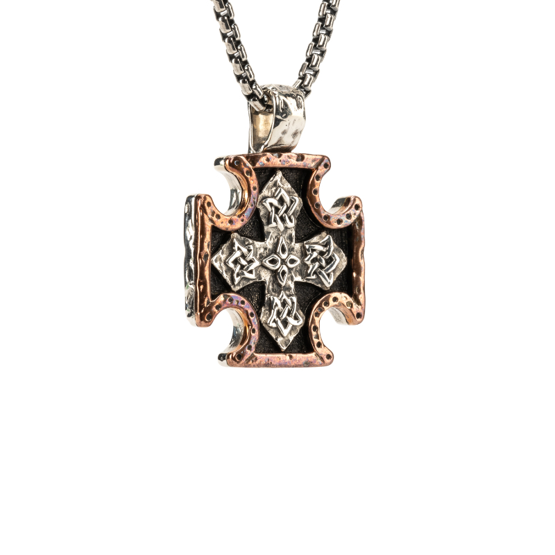 Sterling Silver Oxidized Bronze Medium Biker Cross Pendant