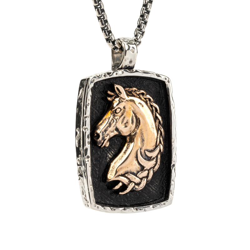 Sterling Silver Oxidized Bronze Large Horse Pendant