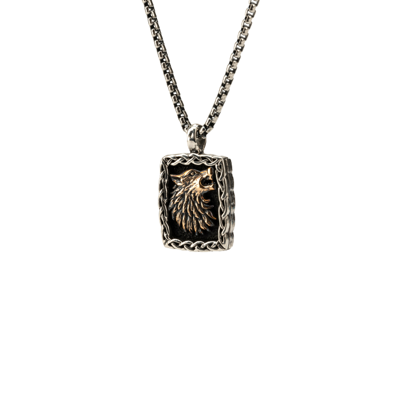 Sterling Silver Oxidized Bronze Small Wolf Pendant