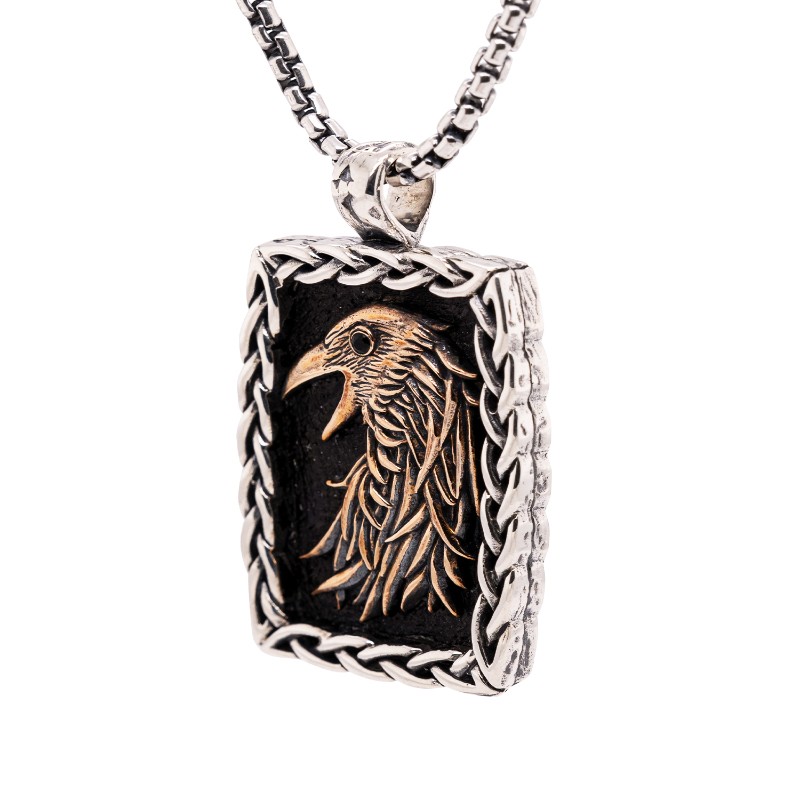 Sterling Silver Oxidized Bronze Large Raven Pendant