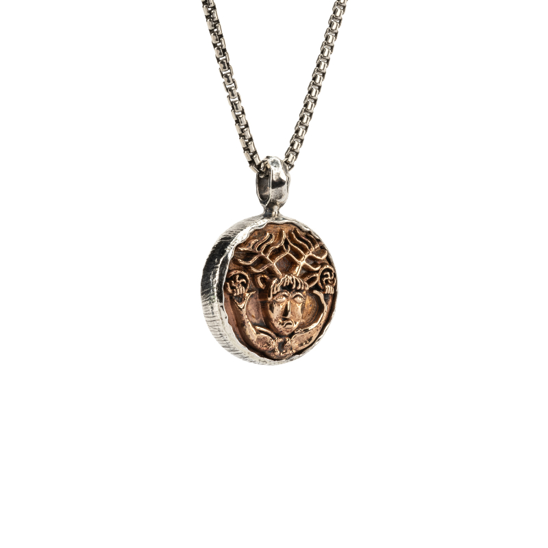 Sterling Silver Oxidized Bronze Cernonnos Reversible Coin Pendant