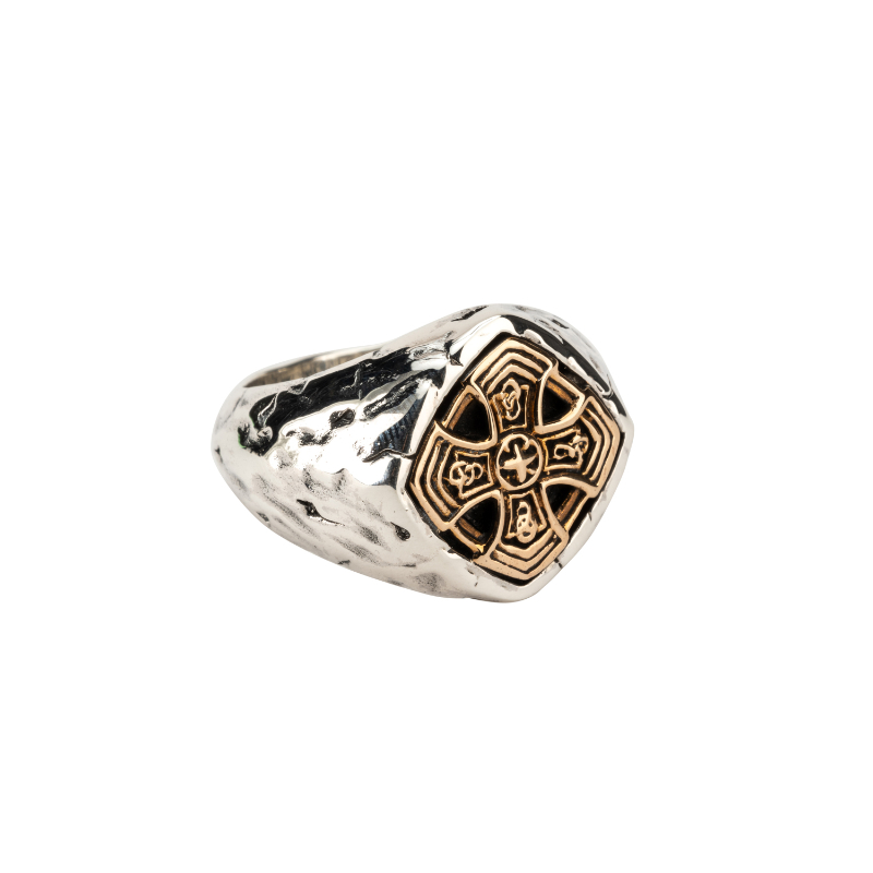 Sterling Silver Oxidized Bronze Celtic Cross Cushion Ring