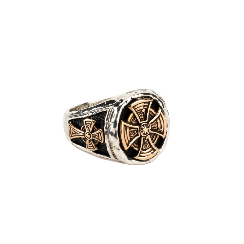 Sterling Silver Oxidized Bronze Celtic Cross Oval Ring