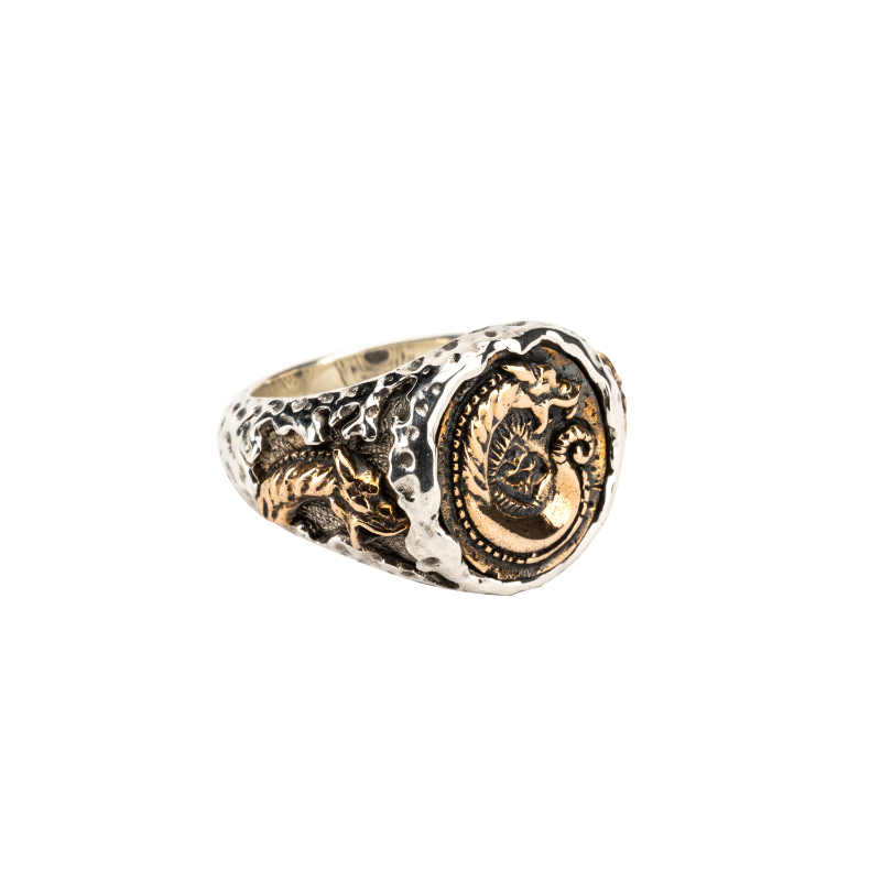 Sterling Silver Oxidized Bronze Large Dragon Spirit Coin Ring