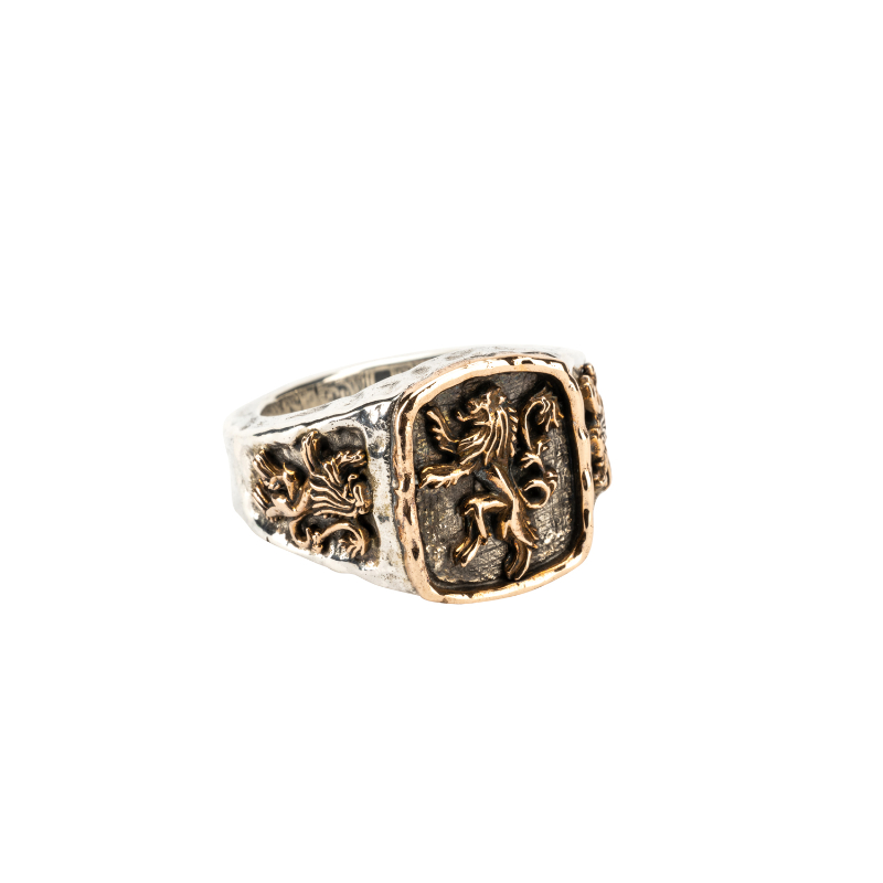 Sterling Silver Oxidized Bronze Large Lion Rampant Ring