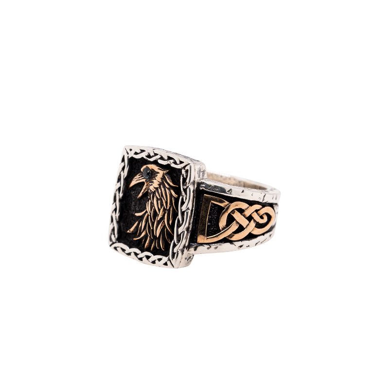 Sterling Silver Oxidized Bronze Black Cubic Zirconia Raven Ring