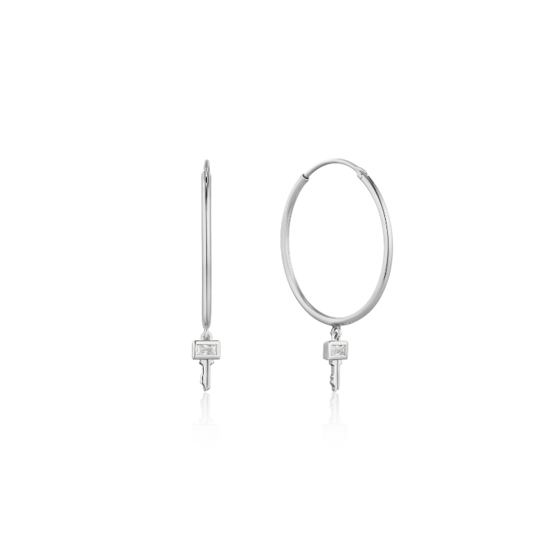 Silver Key Hoop Earrings