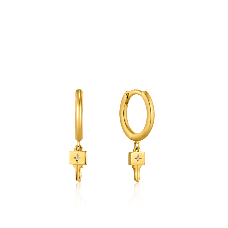 Gold Key Huggie Hoop Earrings