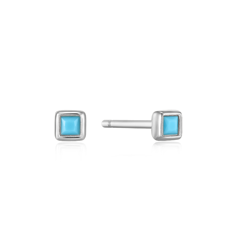SILVER TURQUOISE SQUARE STUD EARRINGS
