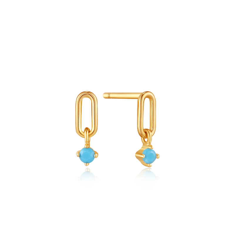 GOLD TURQUOISE LINK STUD EARRINGS