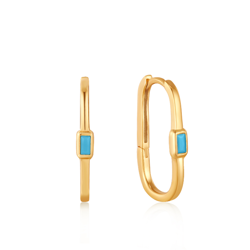 GOLD TURQUOISE OVAL HOOP EARRINGS