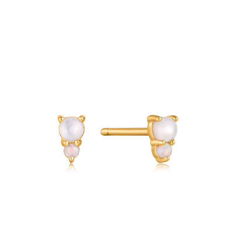 GOLD MOTHER OF PEARL AND KYOTO OPAL STUD EARRINGS