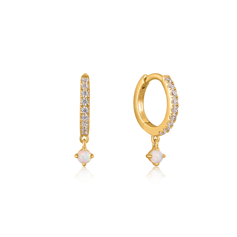 GOLD SPARKLE KYOTO OPAL DROP HUGGIE HOOP EARRINGS